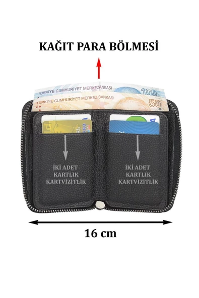 Hakiki Deri Fermuarlı Siyah Kartlık Cüzdan - 4