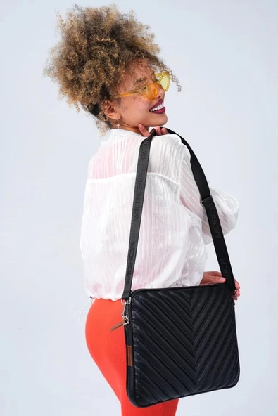 Omuz Askılı Macbook Air Pro 13.3-14" İnç Siyah Notebook Laptop Kılıfı - 2