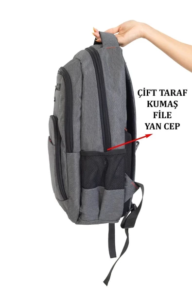 Büyük Boy Su Geçirmez 15,6 inç Antrasit Notebook Laptop Sırt Çantası - 5