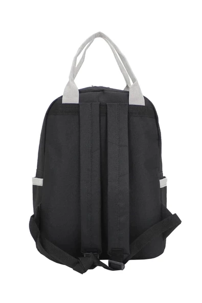 Etiket Desenli Siyah Okul Sırt Çantası - 5