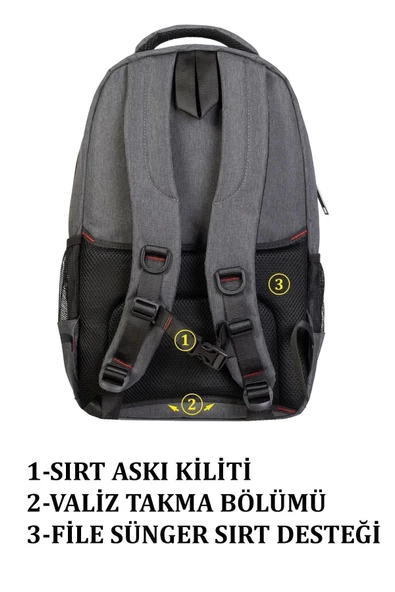 Sportif Darbe Emici Su Geçirmez 13,3-14 inç Antrasit Laptop Sırt Çantası - 8