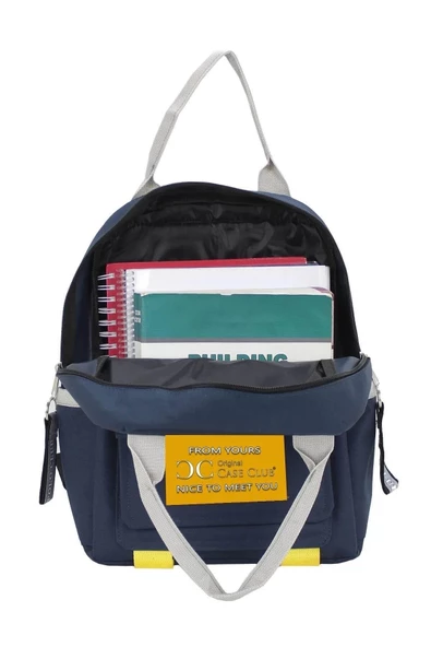 Etiket Desenli Gri Okul Sırt Çantası - 7