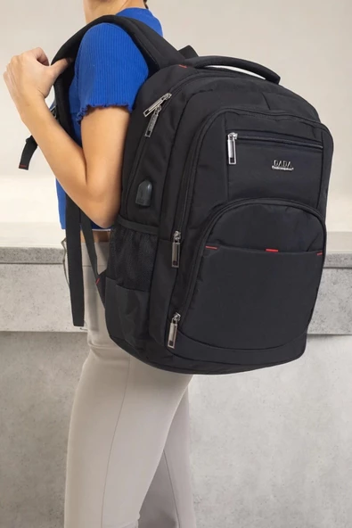 Büyük Boy Su Geçirmez 15,6 inç Siyah Notebook Laptop Sırt Çantası