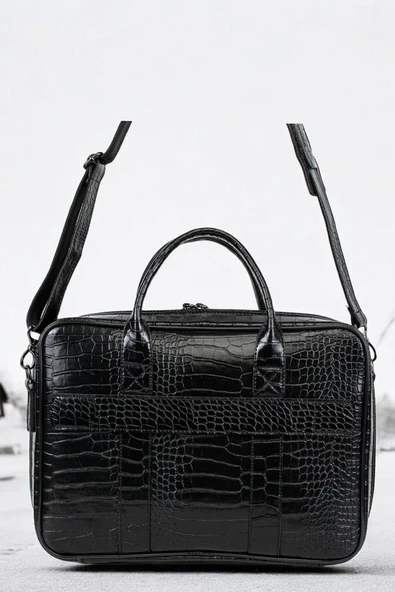 Macbook Fonksiyonel Organizer 13-14" İnç Kroko Siyah Notebook Laptop Evrak Çantası - 5