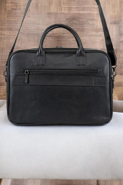Lüx Hakiki Deri 14-15.6" İnç Siyah Laptop & Evrak Çantası - 3
