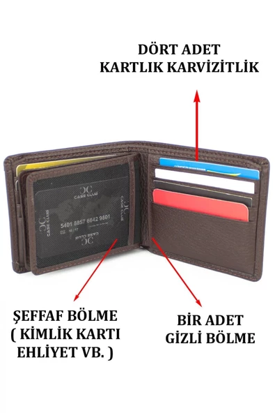 Hakiki Deri Kartlık Bölmeli Kahverengi Erkek Cüzdanı - 3