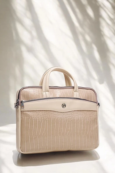 Omuz Askılı 13-14" İnç Bej Notebook Laptop Evrak Çantası - 5