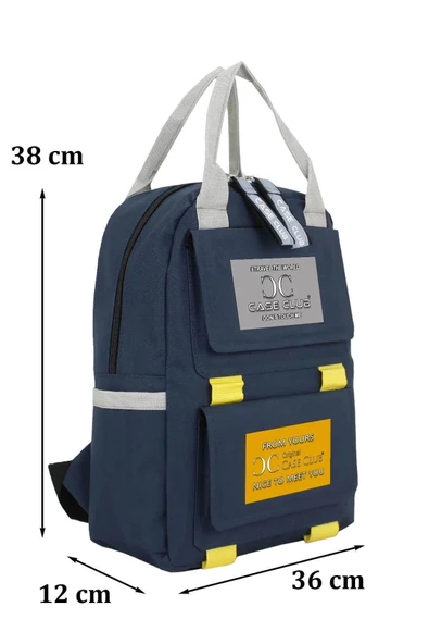 Etiket Desenli Lacivert Okul Sırt Çantası - 2