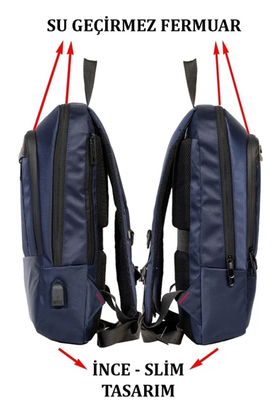 Su Geçirmez 14-15,6 inç Slim Lacivert Notebook Laptop Sırt Çantası - 5