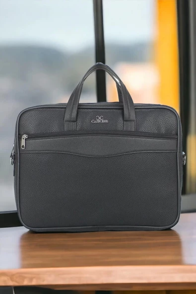 15,6" Inç Sunni Deri Klasik Tarz Siyah Evrak / Laptop Çantası