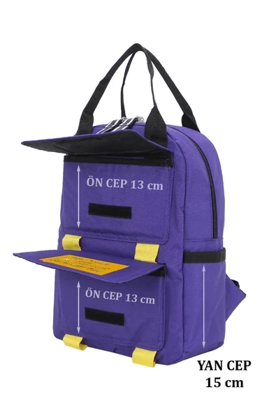 Etiket Desenli Mor Okul Sırt Çantası - 3