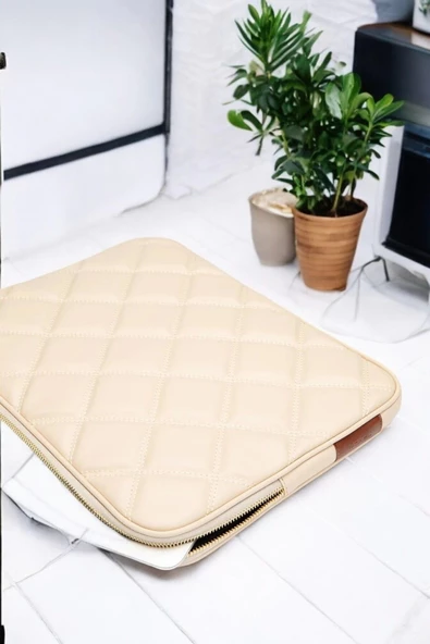 Kapitone 15-16" İnç Bej Notebook Tablet Laptop Kılıfı - 5