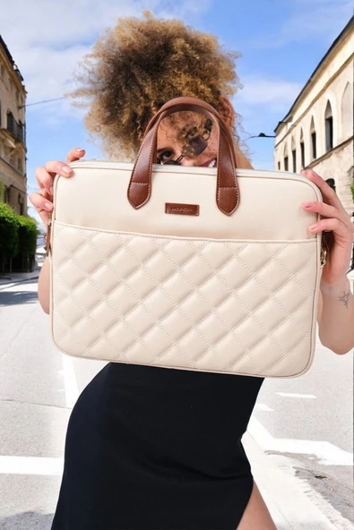 Macbook Air Pro 13.3-14" inç Bej Notebook Laptop Evrak Çantası - 2