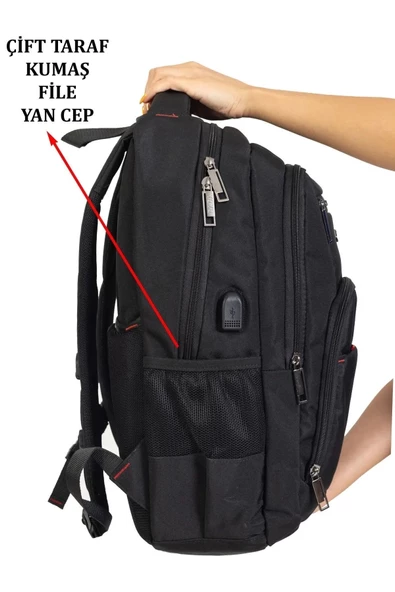 Büyük Boy Su Geçirmez 15,6 inç Siyah Notebook Laptop Sırt Çantası - 6