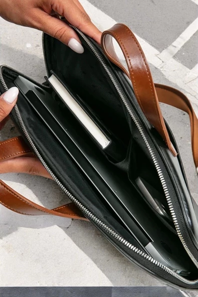 Macbook Air Pro 13.3-14" inç Siyah-Taba Notebook Laptop Evrak Çantası - 6