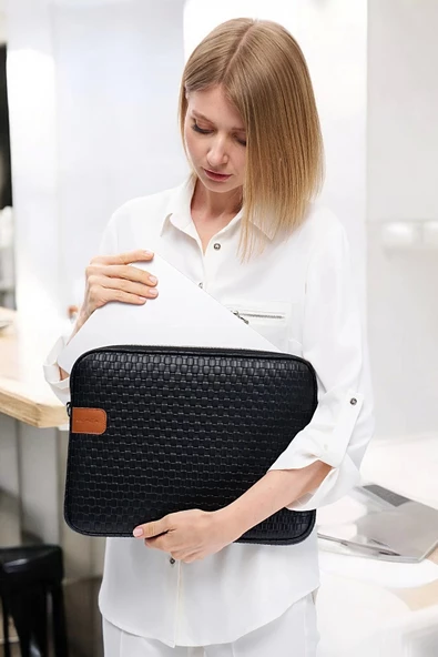 Hasır Lüx Macbook Air Pro 13.3-14" İnç Siyah Laptop Kılıfı - 2