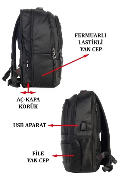 Sportif Su Geçirmez Notebook Laptop Sırt Çantası 14 - 15,6 inç - 5