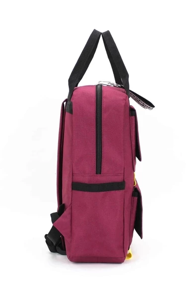 Etiket Desenli Bordo Okul Sırt Çantası - 3