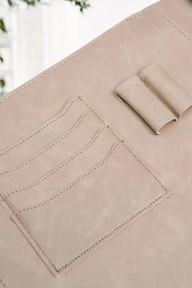 Lüx Macbook Air Pro 13-14 İnç Ofis Organizer Crazy Bej Evrak & Laptop & Tablet Çantası - 6