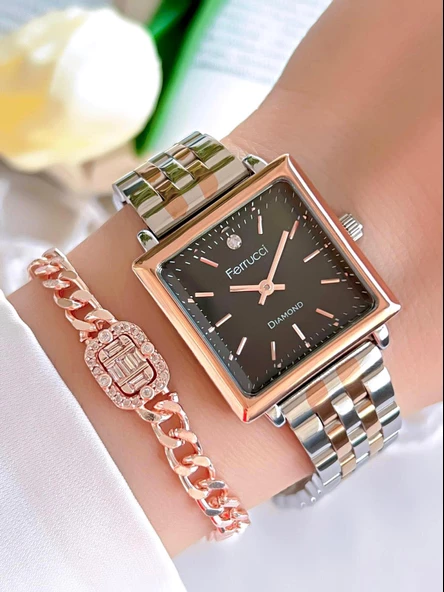 Ferrucci Diamond Pırlanta Taşlı Ve Sertifikalı Özel Kutulu Kadın Kol Saati+Bileklik BFC.01118-05 ürün görseli