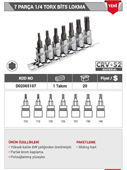 DHT 7 PARÇA TORX BİTS LOKMA SET 1/4 D02065107 - Resim 2