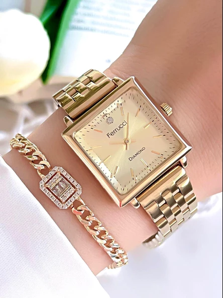 Ferrucci Diamond Pırlanta Taşlı Ve Sertifikalı Özel Kutulu Kadın Kol Saati+Bileklik BFC.01118-02 ürün görseli