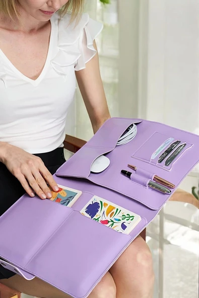 Lüx Macbook Air Pro 13-14 İnç Ofis Organizer Lila Evrak & Laptop & Tablet Çantası - 2