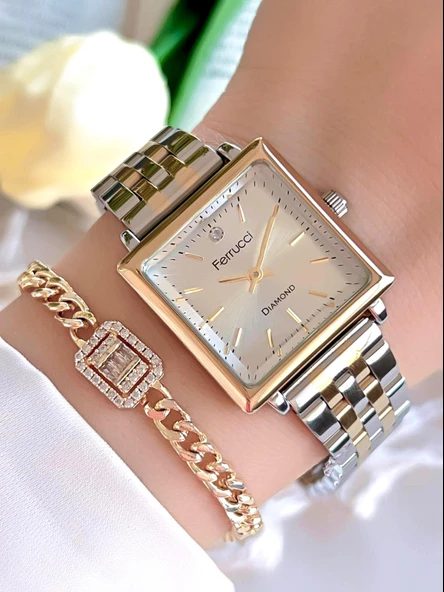Ferrucci Diamond Pırlanta Taşlı Ve Sertifikalı Özel Kutulu Kadın Kol Saati+Bileklik BFC.01118-04 ürün görseli