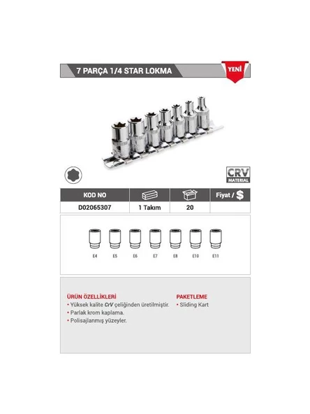 DHT 7 PARÇA 1/4 STAR TORX LOKMA SET D02065307 - Resim 2