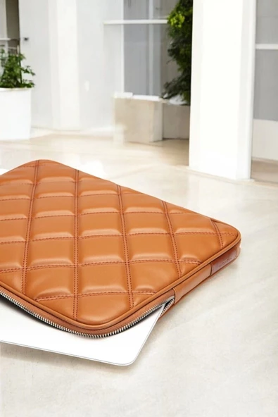 Kapitone Macbook Air Pro 13.3 & 14 İnç Taba Laptop Tablet Kılıfı - 6