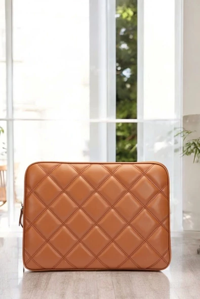 Kapitone Macbook Air Pro 13.3 & 14 İnç Taba Laptop Tablet Kılıfı - 5