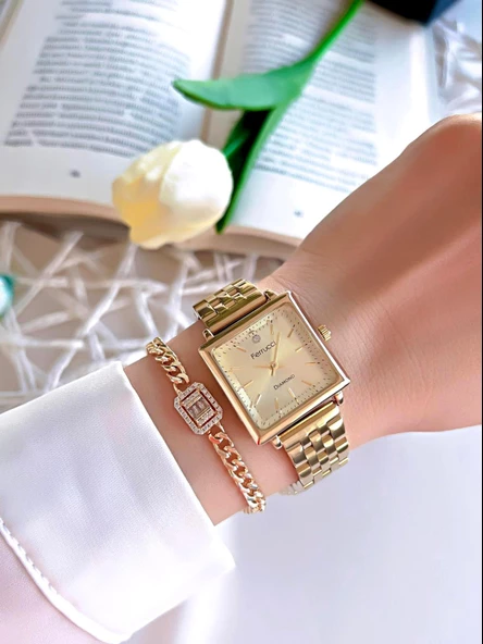 Ferrucci Diamond Pırlanta Taşlı Ve Sertifikalı Özel Kutulu Kadın Kol Saati+Bileklik BFC.01118-02 - Resim 2