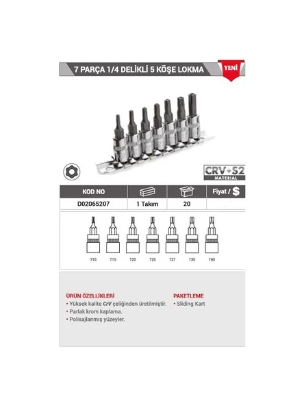 DHT 7 PARÇA 1/4 DELİKLİ TORX BİTS LOKMA SET D02065207 - 2