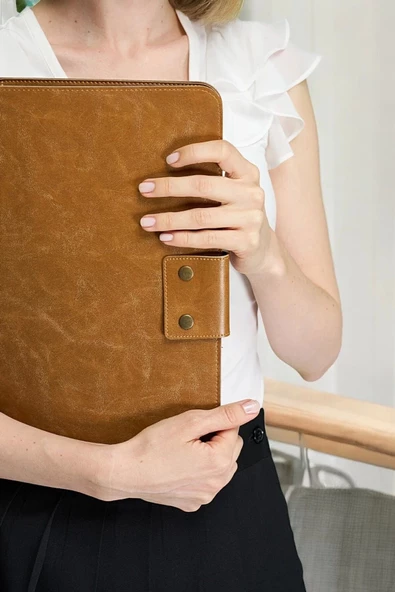 Lüx Macbook Air Pro 13-14 Crazy Taba Ofis Organizer Evrak & Laptop & Tablet Çantası - 2