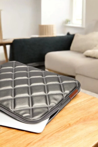 Kapitone Macbook Air Pro 13.3 & 14 İnç Gri Laptop Tablet Kılıfı - 7