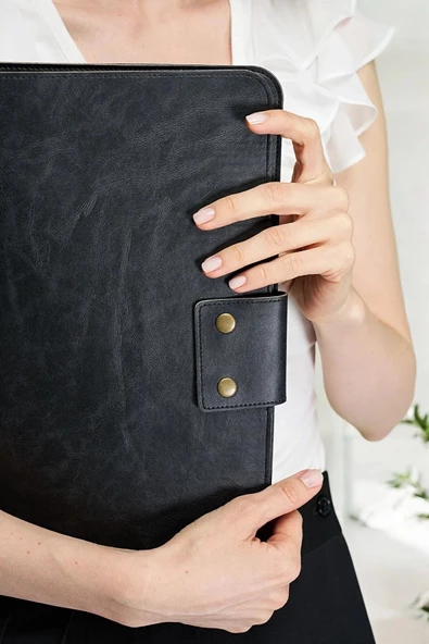 Lüx Macbook Air Pro 13-14 İnç Ofis Organizer Crazy Siyah Evrak & Laptop & Tablet Çantası - 2