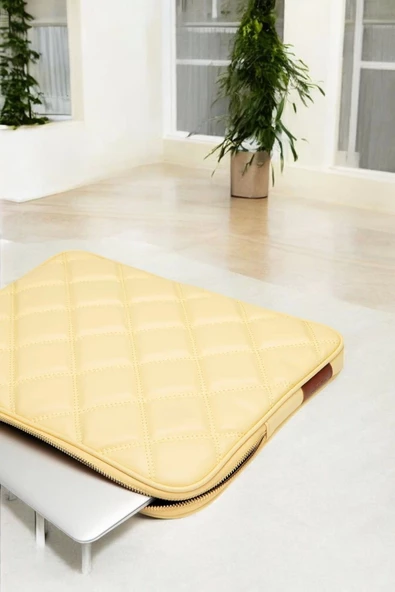 Kapitone Macbook Air Pro 13.3 & 14 İnç Sarı Laptop Tablet Kılıfı - 7