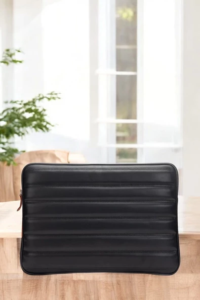 Kapitone Macbook Air Pro 13.3 & 14 Çizgili Siyah İnç Laptop Tablet Kılıfı - 3