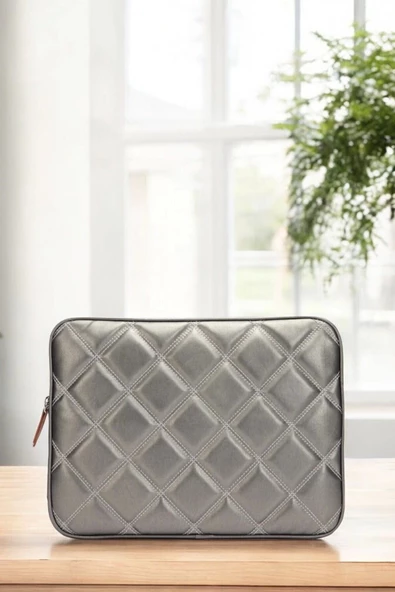 Kapitone Macbook Air Pro 13.3 & 14 İnç Gri Laptop Tablet Kılıfı - 6