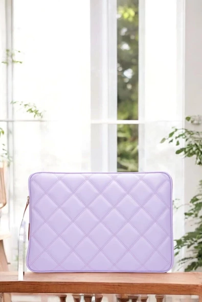 Kapitone Macbook Air Pro 13.3 & 14 İnç Lila Laptop Tablet Kılıfı - 5