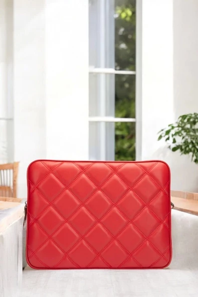 Kapitone Macbook Air Pro 13.3 & 14 İnç Kırmızı Laptop Tablet Kılıfı - 4