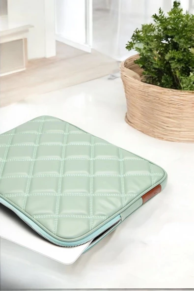 Kapitone Macbook Air Pro 13.3 & 14 İnç Su Yeşili Laptop Tablet Kılıfı - 7