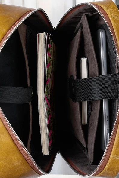 Organizer Premium Deri 16" inç Crazy Taba Sırt Laptop Çantası - 5