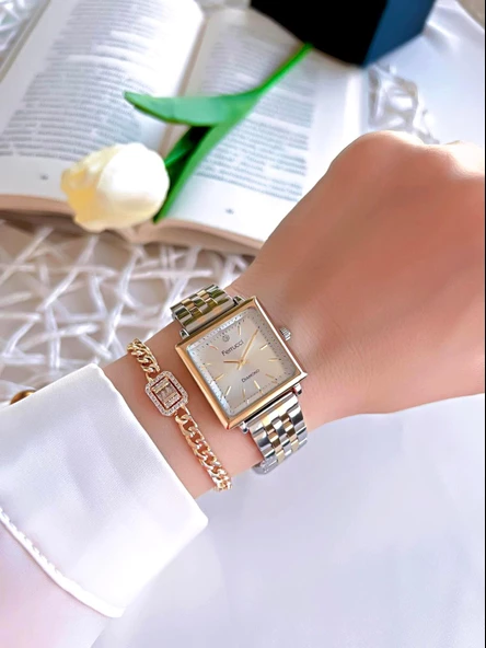 Ferrucci Diamond Pırlanta Taşlı Ve Sertifikalı Özel Kutulu Kadın Kol Saati+Bileklik BFC.01118-04 - Resim 2