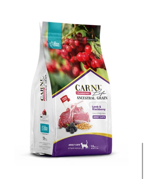 Carni Life Kızılcıklı, Kuzu Etli & Böğürtlenli Yetişkin Kedi Maması (1,5 kg)