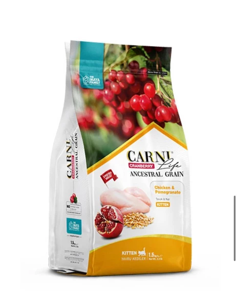 Carni Life Kızılcıklı, Tavuk Etli & Narlı Yavru Kedi Maması (1,5 kg)