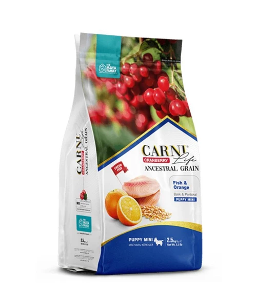 Carni Life Kızılcık Balıklı ve Portakallı Küçük Irk Yavru Köpek Maması (2,5 kg)