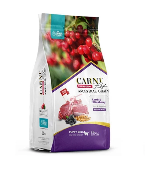 Carni Life Kızılcık Kuzu Etli ve Böğürtlenli Küçük Irk Yavru Köpek Maması (2,5 kg)