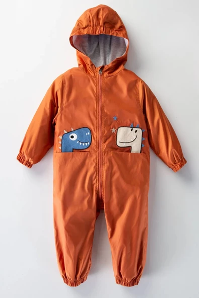 Sevimli Ejderha Figürlü Pamuk Astarlı Cepli Kapşonlu Kız Erkek Bebek Yağmurluk Mont Tulum Çocuk YENİ - 3