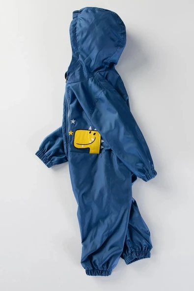 Sevimli Ejderha Figürlü Pamuk Astarlı Cepli Kapşonlu Kız Erkek Bebek Yağmurluk Mont Tulum Çocuk YENİ - 12